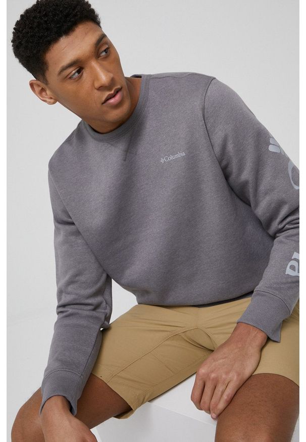 columbia - Columbia bluza męska kolor szary melanżowa. Okazja: na co dzień. Kolor: szary. Materiał: dzianina. Wzór: melanż. Styl: casual