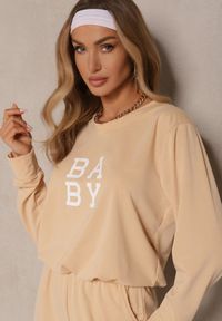 Renee - Beżowy Komplet Dresowy 2-Częściowy Bluza Krótsza i Luźne Spodenki Szorty Frania. Kolor: beżowy. Materiał: dresówka #5