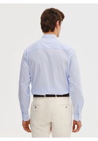 Pako Lorente - PAKO LORENTE - Niebieska koszula męska z lnu i bawełny. Typ kołnierza: kołnierzyk stójkowy. Kolor: czarny, niebieski, biały. Materiał: len, bawełna. Długość rękawa: długi rękaw. Długość: długie. Wzór: gładki. Sezon: wiosna #8