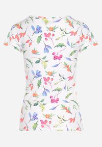 Born2be - Pomarańczowy Bawełniany T-shirt z Ozdobnym Nadrukiem Zaromira. Okazja: na co dzień. Kolor: biały. Materiał: bawełna. Wzór: nadruk. Styl: klasyczny, elegancki, casual