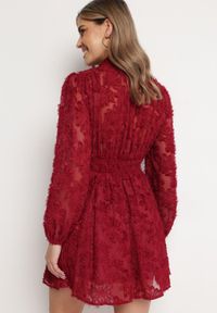 Born2be - Bordowa Rozkloszowana Sukienka Koronkowa Mini Alatalo. Kolor: czerwony. Materiał: koronka. Długość: mini #6