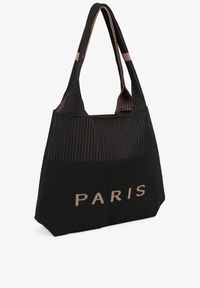 Renee - Czarna Trapezowa Torebka Typu Shopper z Ozdobnym Napisem Salirenia. Kolor: czarny. Wzór: napisy. Styl: biznesowy, elegancki, casual
