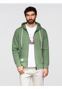 Ombre Clothing - Bluza męska bawełniana dresowa BASIC rozpinana z kapturem - zielona V3 - Rozmiar: S. Okazja: na co dzień, na spacer, do pracy. Typ kołnierza: kaptur. Kolor: zielony. Materiał: dresówka, bawełna. Wzór: jednolity, gładki, aplikacja. Styl: casual