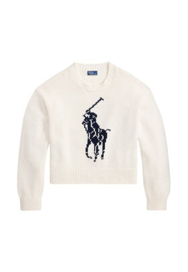 Polo Ralph Lauren Sweter 211A96234002 Biały Relaxed Fit. Typ kołnierza: polo. Kolor: biały. Materiał: bawełna