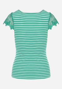 Born2be - Zielony Bawełniany T-shirt Koszulka z Krótkim Rękawem z Ozdobną Koronką przy Dekolcie Carines. Okazja: na co dzień. Kolor: zielony. Materiał: bawełna, koronka. Długość rękawa: krótki rękaw. Długość: krótkie. Wzór: koronka. Styl: casual, elegancki #6