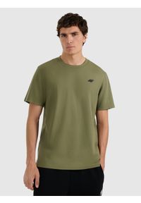 4f - 4F T-shirt regular gładki męski - khaki XL. Okazja: na co dzień. Kolor: oliwkowy, brązowy, wielokolorowy. Materiał: bawełna, materiał. Wzór: gładki. Styl: casual #1