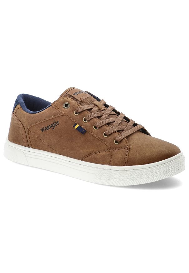 Brązowe Eleganckie Sneakersy Wrangler Stylowe Obuwie Męskie. Okazja: na spacer, na co dzień. Zapięcie: sznurówki. Kolor: brązowy. Materiał: materiał, jeans. Szerokość cholewki: normalna. Sezon: jesień. Sport: turystyka piesza