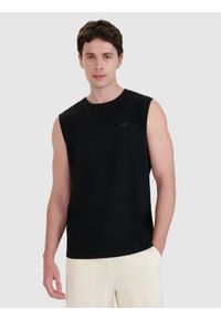 4f - 4F Tank top regular gładki męski - czarny S. Kolor: czarny. Materiał: bawełna, dzianina, jersey. Długość rękawa: na ramiączkach. Wzór: gładki #1