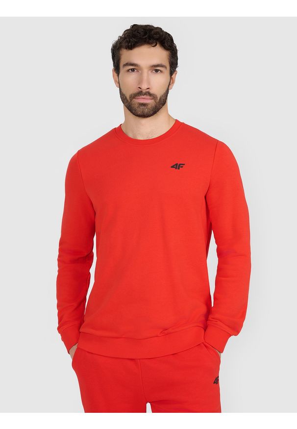 4f - 4F Bluza dresowa nierozpinana bez kaptura męska - czerwona L. Okazja: na co dzień. Typ kołnierza: bez kaptura. Kolor: czerwony. Materiał: dresówka. Wzór: gładki, ze splotem. Styl: klasyczny, casual, sportowy