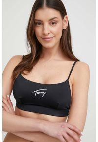 Tommy Jeans biustonosz kąpielowy kolor czarny miękka miseczka. Kolor: czarny. Materiał: materiał. Wzór: nadruk #3