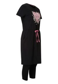 Sukienka + legginsy 3/4 (2 części), bawełna organiczna bonprix czarny z nadrukiem. Kolor: czarny. Materiał: bawełna. Wzór: nadruk #1