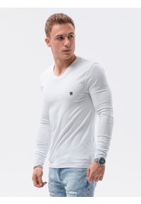 Ombre Clothing - Klasyczny męski longsleeve z długimi rękawami L134 - biały - XXL. Okazja: na co dzień. Kolor: biały. Materiał: elastan, bawełna. Długość rękawa: długi rękaw. Długość: długie. Styl: klasyczny