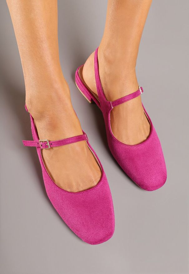 Renee - Fuksjowe Sandały Slingback Vices z Wkładką ze Skóry Naturalnej Sovritia. Okazja: na spotkanie biznesowe, do pracy, na co dzień. Zapięcie: pasek. Kolor: różowy. Materiał: skóra. Sezon: lato. Obcas: na płaskiej podeszwie. Styl: klasyczny, biznesowy, casual, elegancki