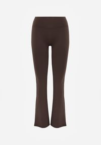 Born2be - Brązowe Legginsy o Kroju Dzwonów z Wysokim Stanem i Modelującym Marszczeniem Pronone. Okazja: na co dzień. Stan: podwyższony. Kolor: brązowy. Materiał: jeans. Długość: krótkie. Styl: elegancki, casual #4