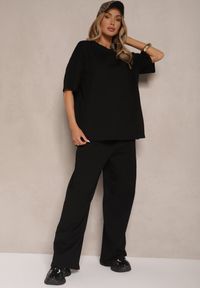 Renee - Czarny Komplet z Bawełny T-shirt z Rozcięciami i Spodnie o Szerokim Kroju Elpiola. Kolor: czarny. Materiał: bawełna #3