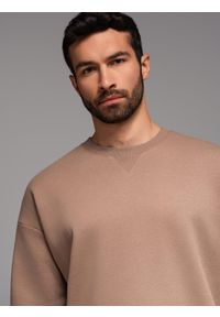Ombre Clothing - Klasyczna dresowa bluza unisex z okrągłym dekoltem – brązowa V16 OU-SNBC-0104 - XL/XXL. Kolor: brązowy. Materiał: dresówka. Wzór: aplikacja. Styl: klasyczny #5