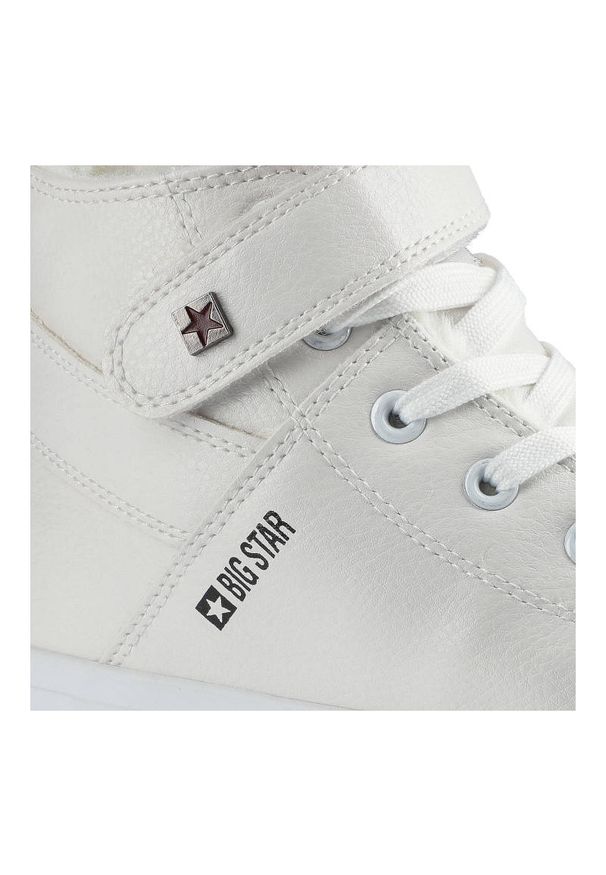 Big-Star - Białe Sneakersy Big Star Damskie Wygodne Buty. Zapięcie: rzepy. Kolor: biały. Materiał: materiał, skóra ekologiczna, puch, futro, jeans. Szerokość cholewki: normalna. Wzór: aplikacja. Sezon: zima. Styl: sportowy