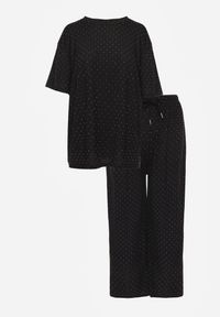 Renee - Czarny Oversizowy Komplet Zdobiony Cyrkoniami T-shirt i Spodnie Arnateia. Kolor: czarny. Wzór: aplikacja #8