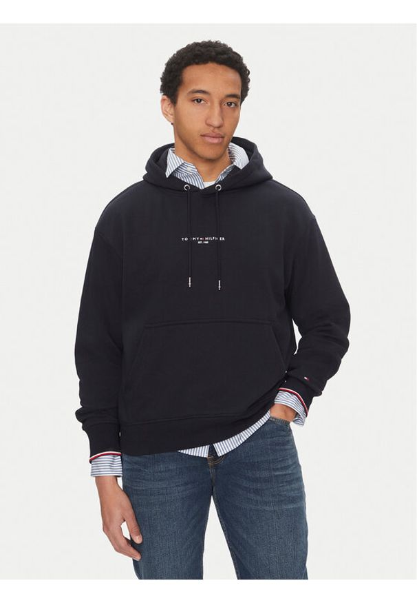 TOMMY HILFIGER - Tommy Hilfiger Bluza Small Logo MW0MW38950 Granatowy Regular Fit. Kolor: niebieski. Materiał: bawełna