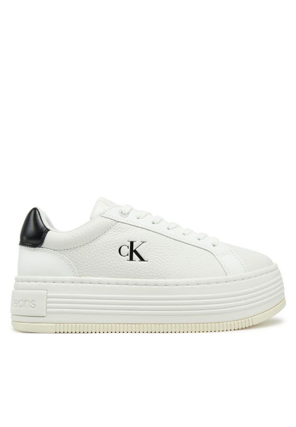 Calvin Klein Jeans Sneakersy Bold Flatf Low Lace Mg YW0YW01766 Biały. Kolor: biały. Materiał: skóra