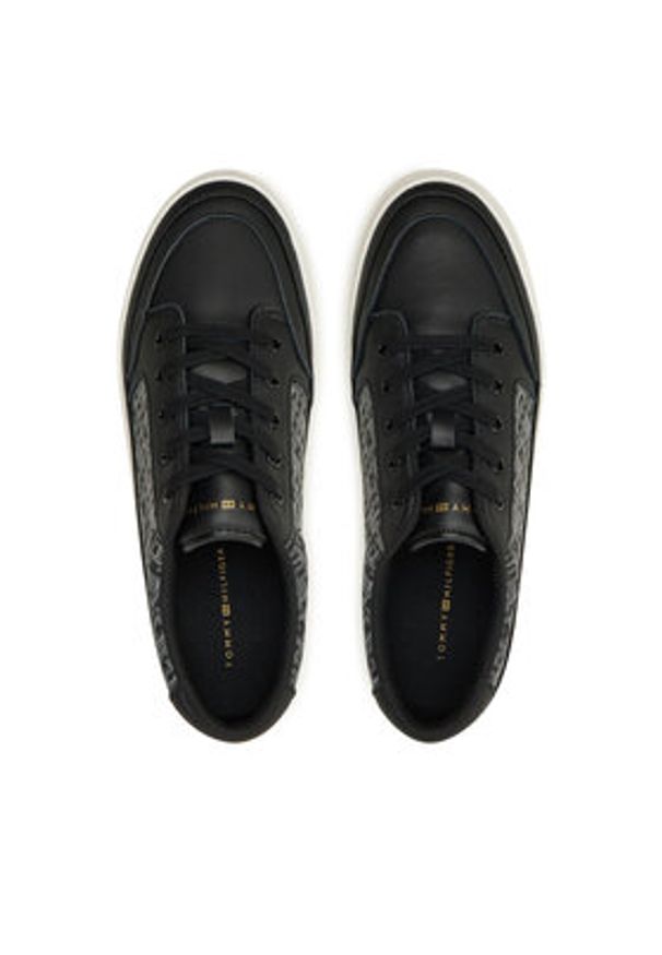 TOMMY HILFIGER - Tommy Hilfiger Sneakersy Vulc Leather Sneaker Monogram FW0FW08331 Czarny. Kolor: czarny. Materiał: skóra
