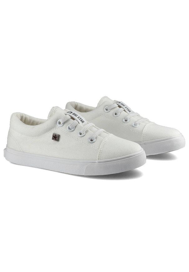 Big-Star - Białe Trampki Big Star Dziecięce Lekkie Półbuty. Okazja: na uczelnię, na co dzień. Zapięcie: sznurówki, bez zapięcia. Kolor: biały. Materiał: tkanina, materiał, guma. Szerokość cholewki: normalna. Wzór: aplikacja. Styl: casual, klasyczny