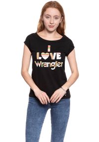 Wrangler - WRANGLER T SHIRT DAMSKI I LOVE TEE BLACK W700LEA01 112130872. Okazja: na co dzień. Wzór: nadruk. Styl: casual