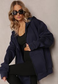 Renee - Granatowa Zasuwana Bluza z Kapturem Narmione. Okazja: na spacer. Typ kołnierza: kaptur. Kolor: niebieski. Materiał: polar, jeans. Styl: wizytowy #6