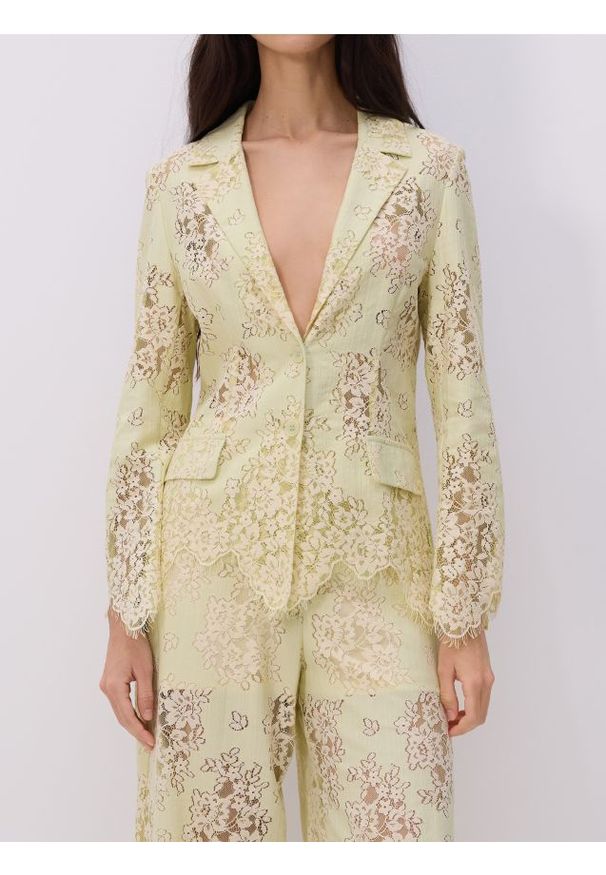 Reserved - Koronkowa marynarka - jasnozielony. Kolor: zielony. Materiał: koronka