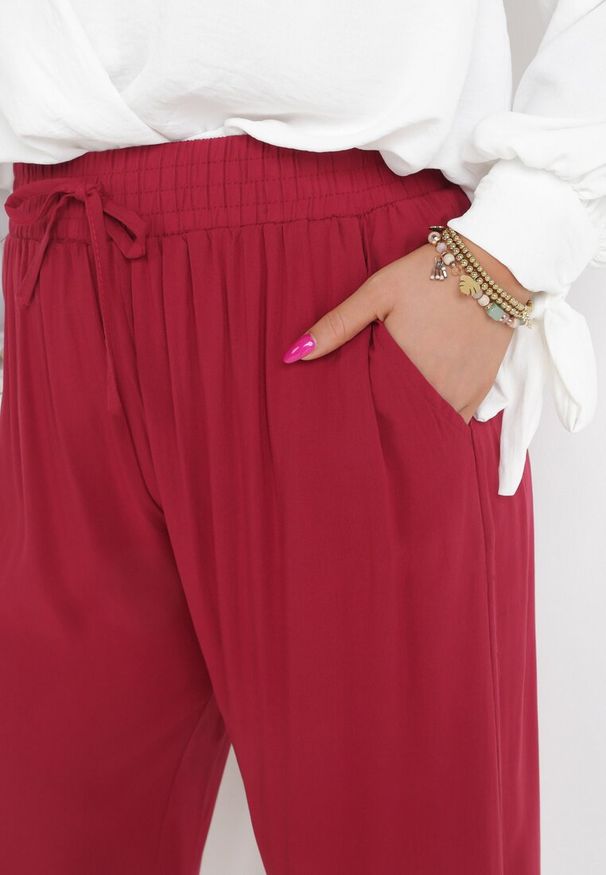Born2be - Bordowe Spodnie z Gumką w Pasie i Wsuwanymi Kieszeniami Adantha. Okazja: na co dzień. Kolekcja: plus size. Kolor: czerwony. Materiał: wiskoza. Styl: elegancki, casual