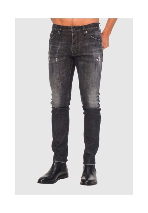 DSQUARED2 Czarne jeansy męskie Cool guy jean. Kolor: czarny. Wzór: aplikacja
