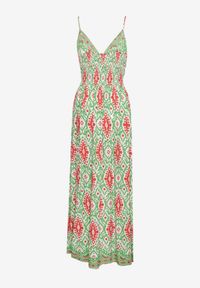 Born2be - Zielona Taliowana Sukienka z Wiskozy na Regulowanych Ramiączkach z Gumką w Pasie Zenadea. Okazja: na co dzień. Kolor: zielony. Materiał: wiskoza. Długość rękawa: na ramiączkach. Sezon: lato. Styl: wizytowy, casual #4