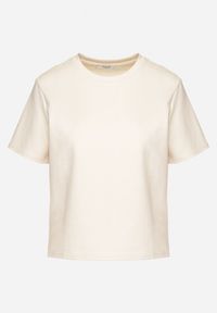 Born2be - Beżowy Bawełniany T-shirt o Klasycznym Kroju Tiariane. Okazja: na co dzień, na spotkanie biznesowe, do pracy. Kolor: beżowy. Materiał: bawełna. Styl: klasyczny #5