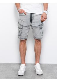 Ombre Clothing - Krótkie spodenki męskie jeansowe - szare V4 W362 - XXL. Kolor: szary. Materiał: jeans. Długość: krótkie