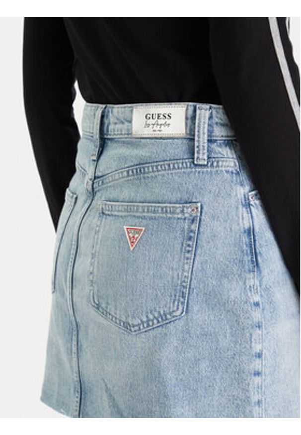 Guess Spódnica jeansowa W6RD1H D6833 Niebieski Regular Fit. Kolor: niebieski. Materiał: bawełna