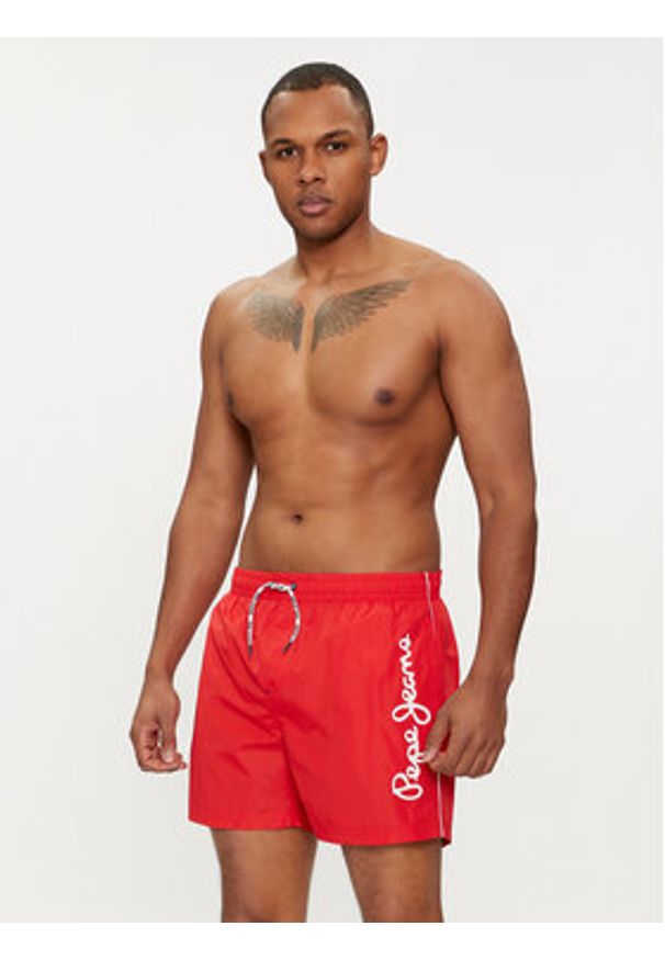 Pepe Jeans Szorty kąpielowe Logo Swimshort PMB10393 Czerwony Regular Fit. Kolor: czerwony. Materiał: syntetyk