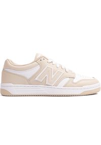 Buty męskie New Balance BB480LBB – beżowe. Okazja: na co dzień. Kolor: beżowy. Materiał: skóra, syntetyk, materiał. Szerokość cholewki: normalna. Sport: turystyka piesza