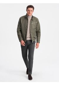 Ombre Clothing - Kurtka męska biker - khaki V1 - Rozmiar: XXL. Kolor: brązowy. Materiał: poliester #1