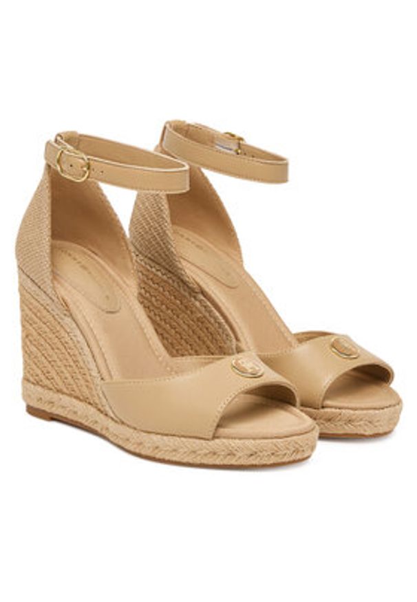 TOMMY HILFIGER - Tommy Hilfiger Espadryle Plate High Wedge Espad FW0FW09517 Beżowy jasny. Kolor: beżowy. Materiał: skóra
