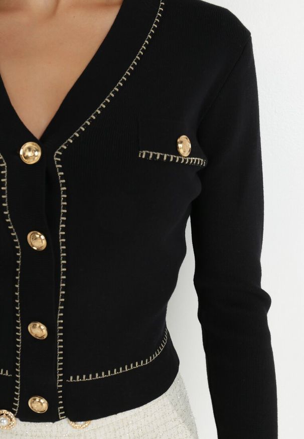 Born2be - Czarny Kardigan Patli. Kolor: czarny. Długość rękawa: długi rękaw. Długość: długie. Styl: retro, elegancki