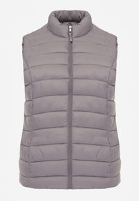 Born2be - Szara Pikowana Kamizelka Przejściowa ze Stójką Edanwen. Typ kołnierza: kołnierzyk stójkowy. Kolekcja: plus size. Kolor: szary. Materiał: jeans, nylon. Styl: klasyczny #1