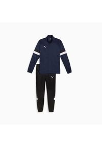 Dres dla dzieci Puma Team Rise. Kolor: biały, wielokolorowy, niebieski, czarny. Materiał: dresówka