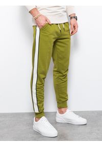 Ombre Clothing - Spodnie męskie dresowe joggery P951 - oliwkowe - XXL. Kolor: oliwkowy. Materiał: dresówka #6