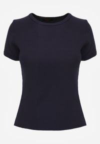 Renee - Granatowy Bawełniany T-shirt o Dopasowanym Kroju z Prążkowanego Materiału Lailya. Okazja: na co dzień. Kolor: niebieski. Materiał: prążkowany, materiał, bawełna. Wzór: gładki. Styl: casual, klasyczny #7
