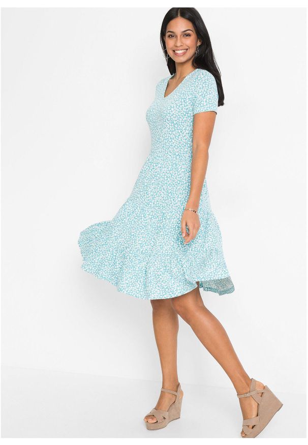 bonprix - Sukienka z dżerseju, z mieszanki wiskozy. Kolor: niebieski. Materiał: jersey, wiskoza, skóra