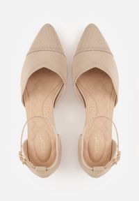 Born2be - Ciemnobeżowe Strukturalne Czółenka VICES na Słupku z Paskiem wokół Kostki Kallimei. Okazja: na co dzień, na spotkanie biznesowe. Zapięcie: pasek. Kolor: beżowy. Materiał: jeans. Obcas: na słupku. Styl: casual, biznesowy, elegancki #3