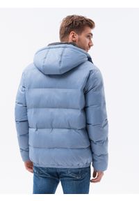 Ombre Clothing - Kurtka męska zimowa z kapturem - błękitna V8 C518 - XXL. Okazja: na co dzień. Typ kołnierza: kaptur. Kolor: niebieski. Materiał: poliester, nylon. Sezon: zima. Styl: casual #13