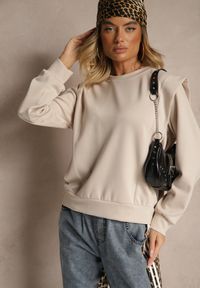 Renee - Beżowa Bluza z Wiskozą z Szerokimi Ramionami Alioris. Okazja: na co dzień. Kolor: beżowy. Materiał: wiskoza. Styl: elegancki, casual