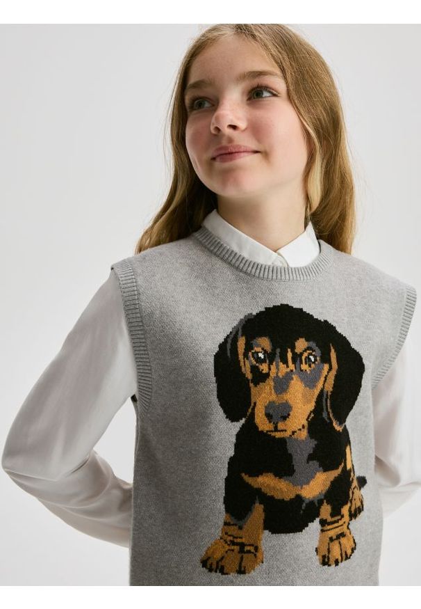 Reserved - Dzianinowa kamizelka z wiskozą - jasnoszary. Kolor: szary. Materiał: dzianina, wiskoza