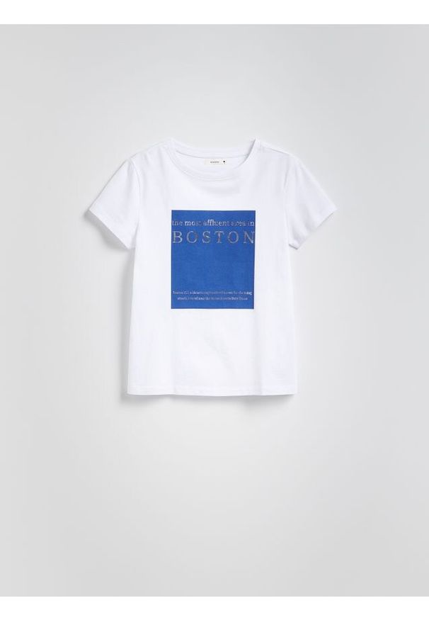 Reserved - T-shirt z nadrukiem - biały. Kolor: biały. Materiał: bawełna. Wzór: nadruk